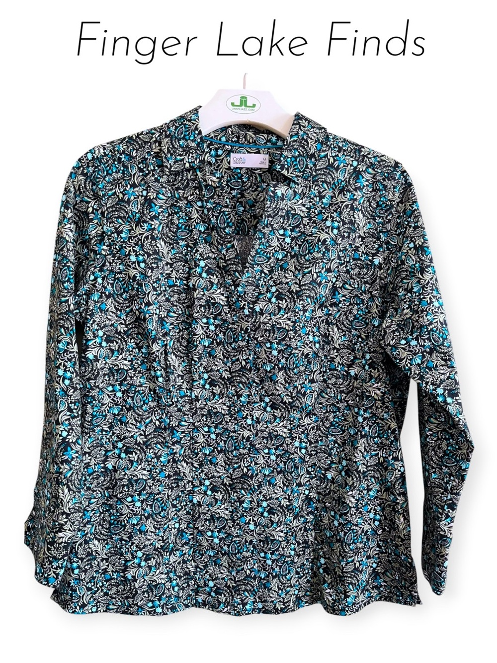 Croft and Barrow Blue Floral Button Down Stretch Shirt, NWOT
